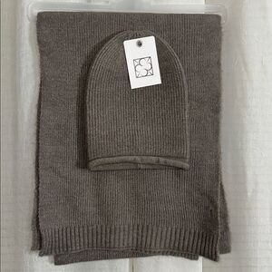 Pretty Persuasions OS Tan Taupe Soft Cozy Knit Scarf Beanie Hat Gift Set